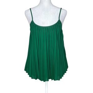 Banana Republic Pleated Swing Cami Top M Green Forest Fairy Feminine Holiday NEW